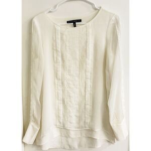 White House Black Market Dressy Tuxedo Front Shirt Sz 4 Cream EUC